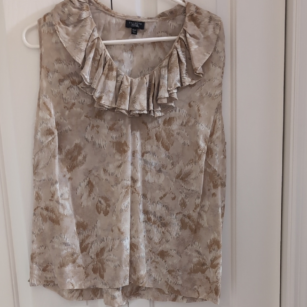 Talbots Tan Ruffled Sleeveless Top